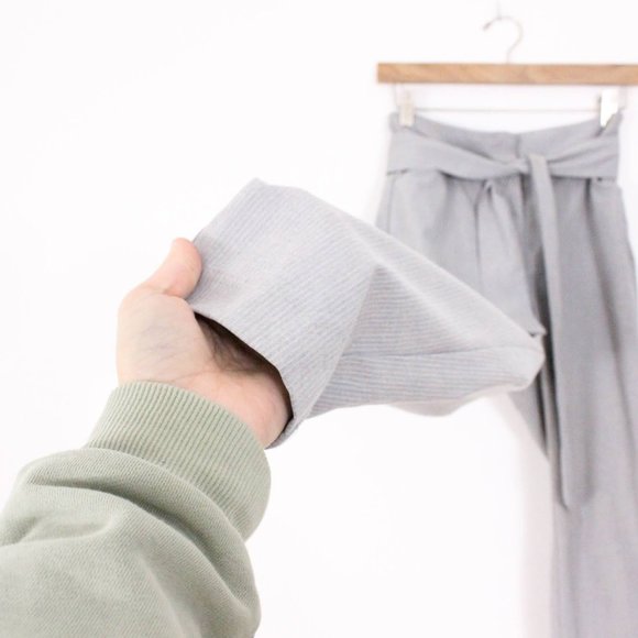 *Dynamite Grey Belted Pin Stripe Paper Bag Pant - Picture 6 of 8
